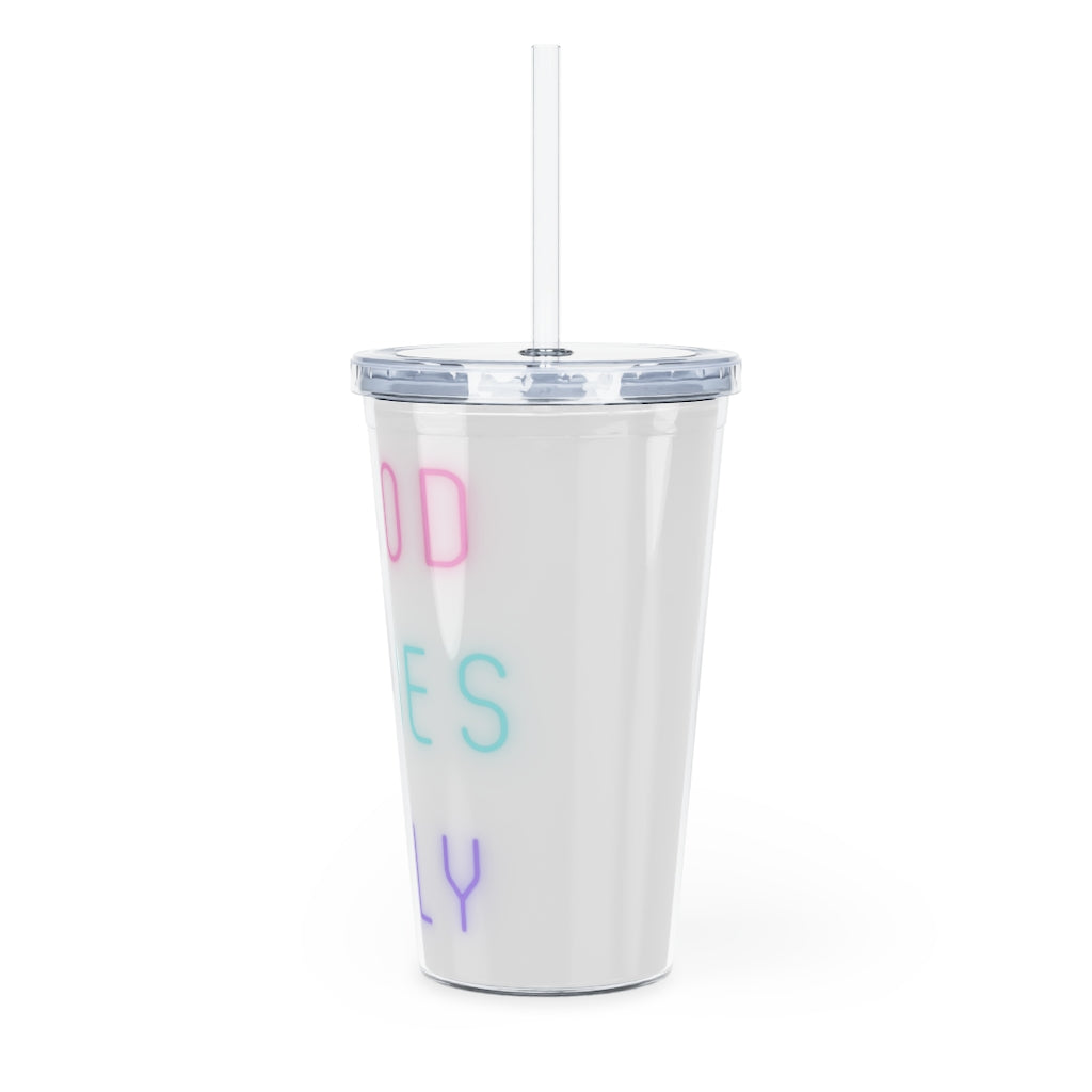 GOOD VIBES ONLY Plastic Tumbler with Straw
